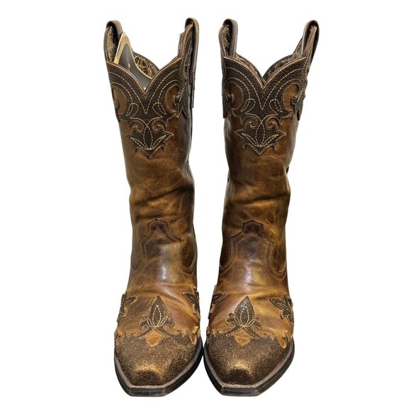 Ariat Western Brown Leather Boots Size 7.5 With Embroidered Floral Design - Picture 3 of 9